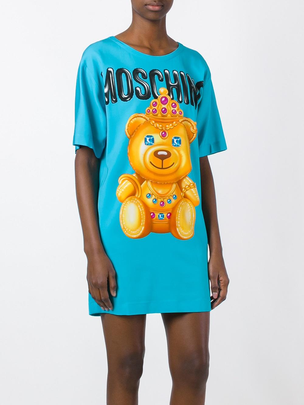 bear print T-shirt dress