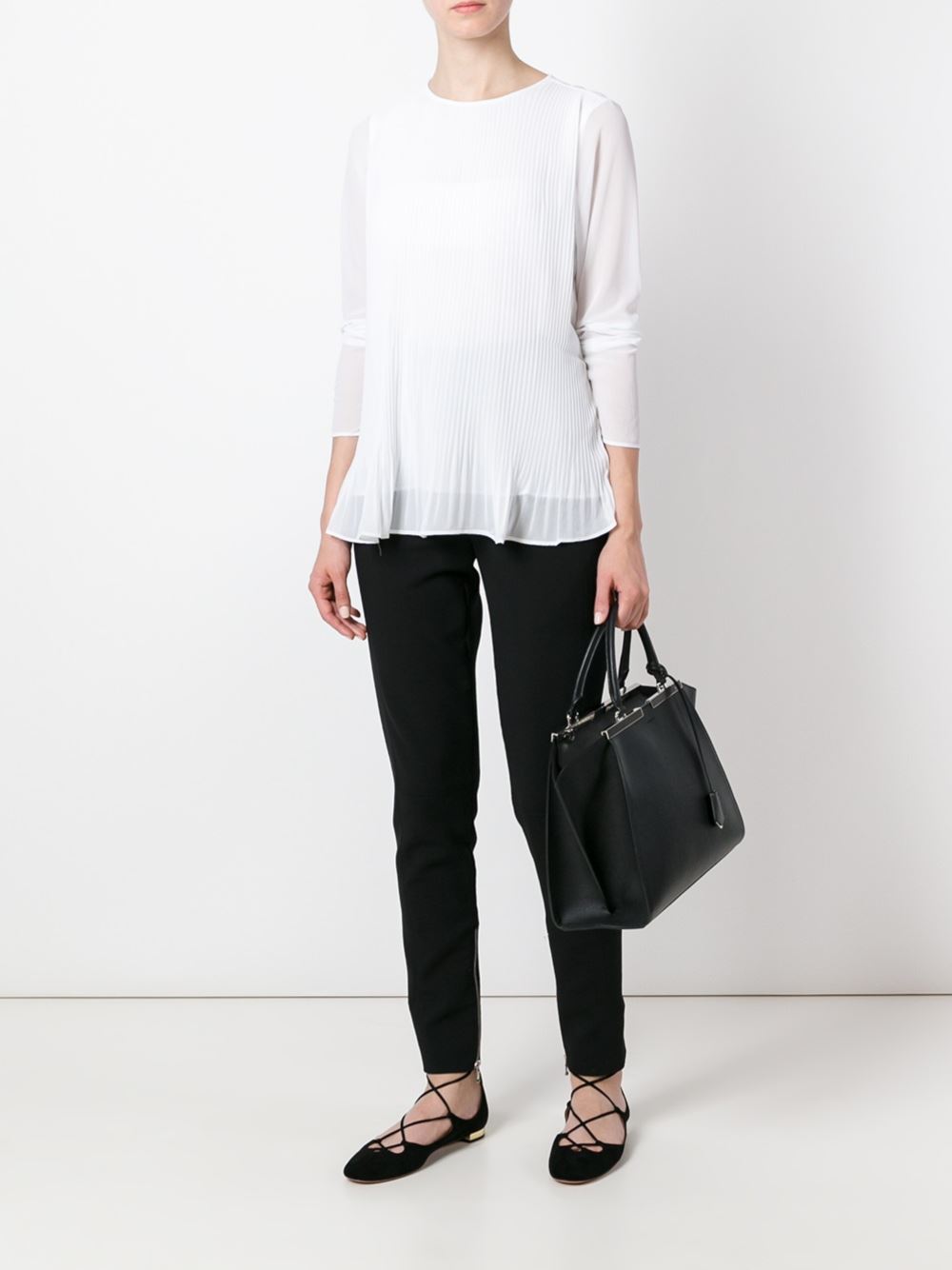 pleated panel sheer blouse 