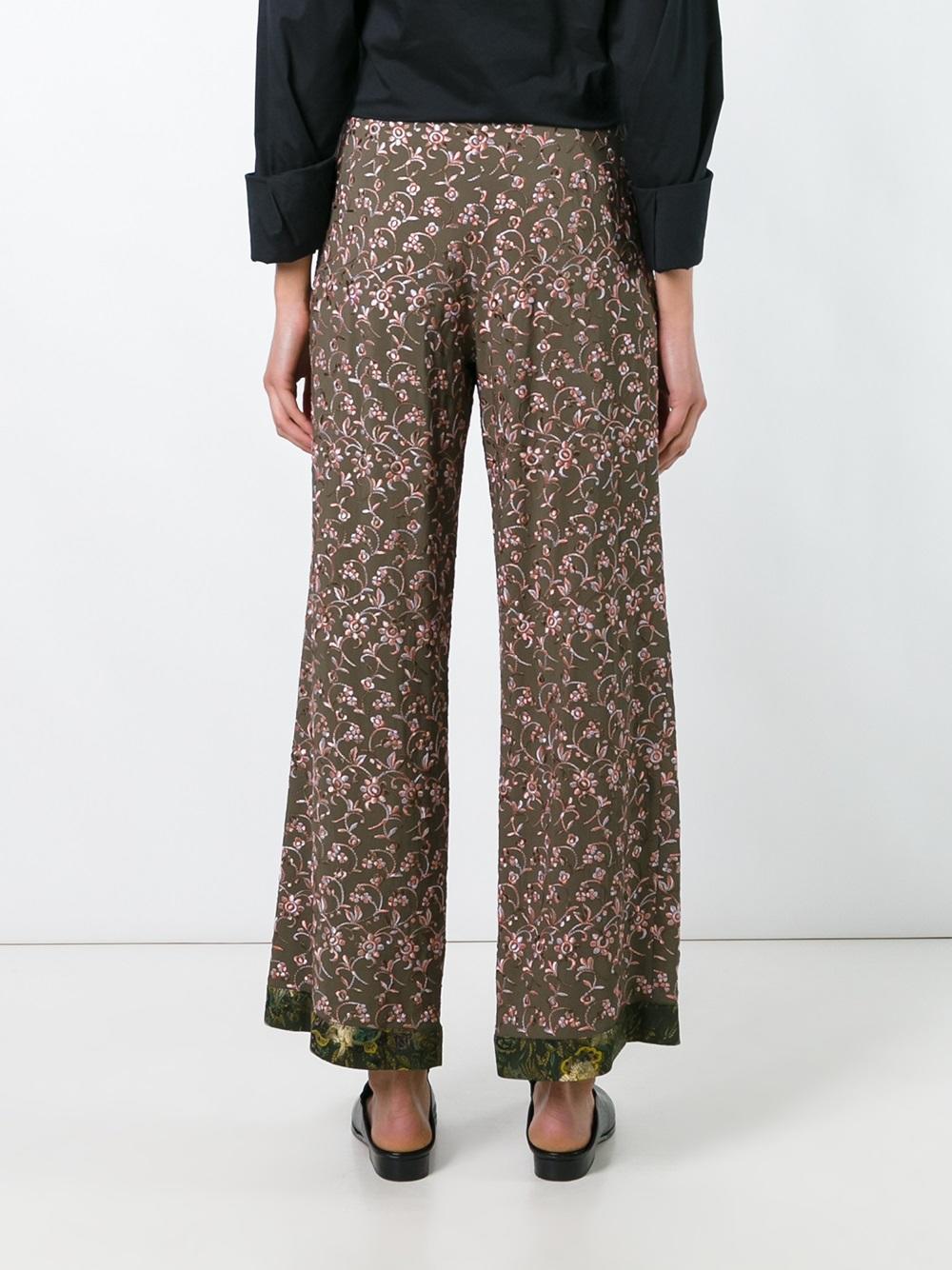 floral embroidered trousers