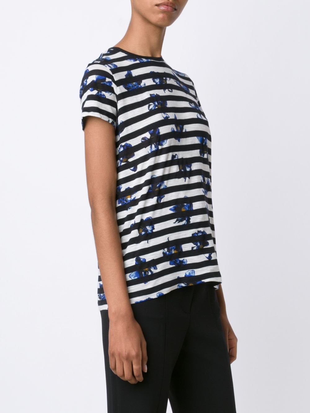 Falling Flower print striped T-shirt