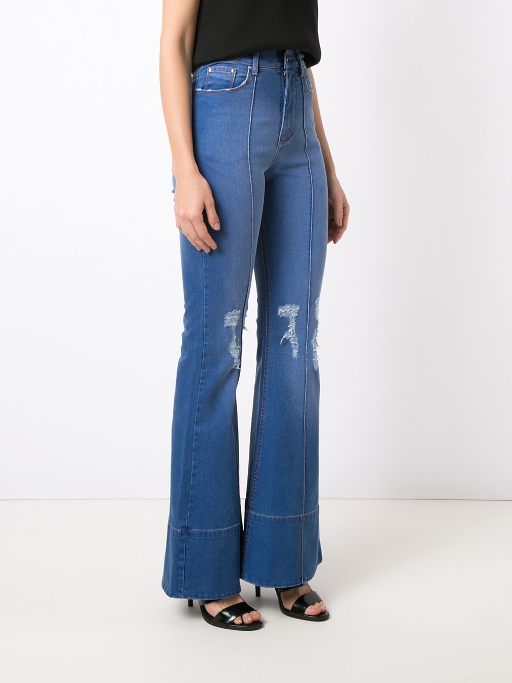 distressed high waist flared jeans
