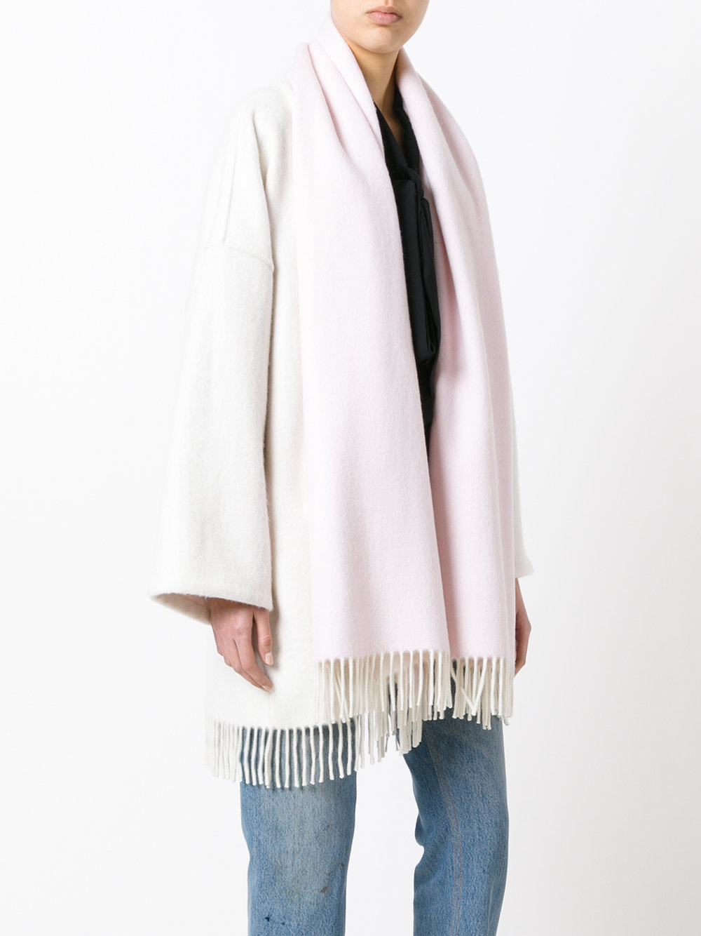 fringed scarf detail coat