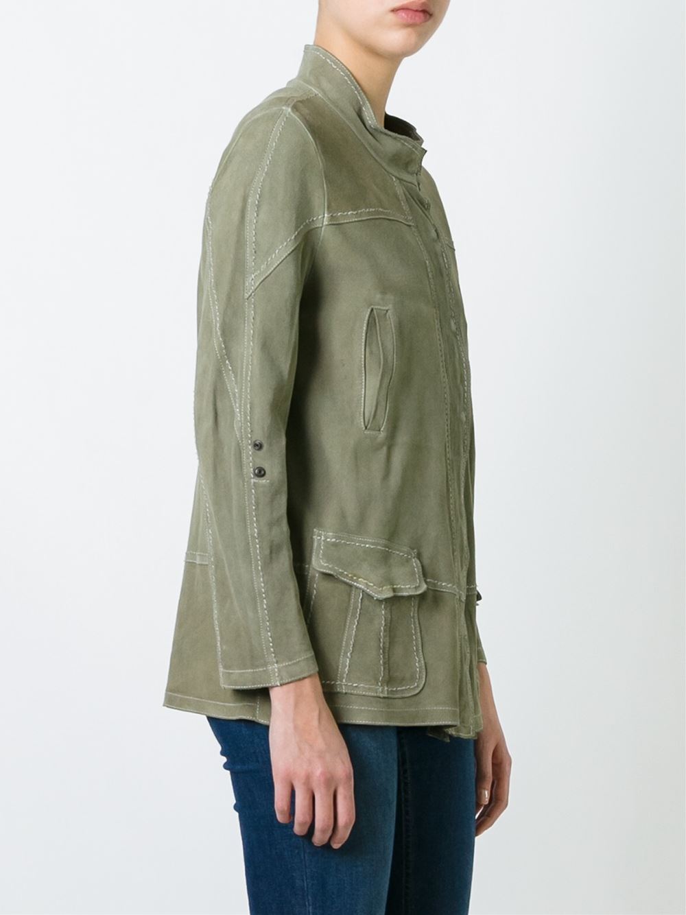 banded collar multi-pockets jacket