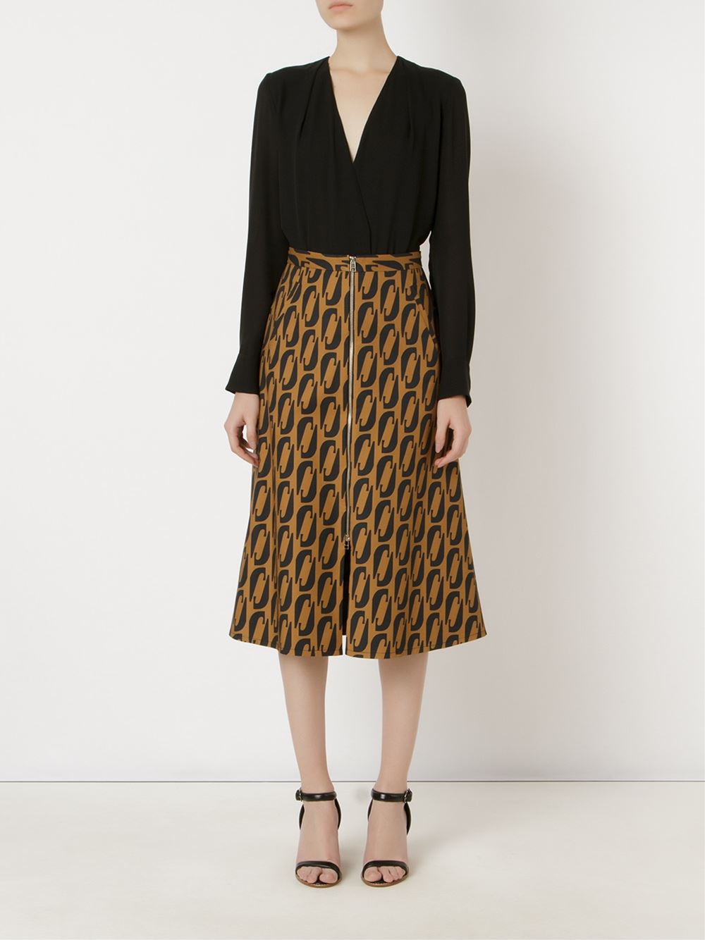printed midi flared skirt