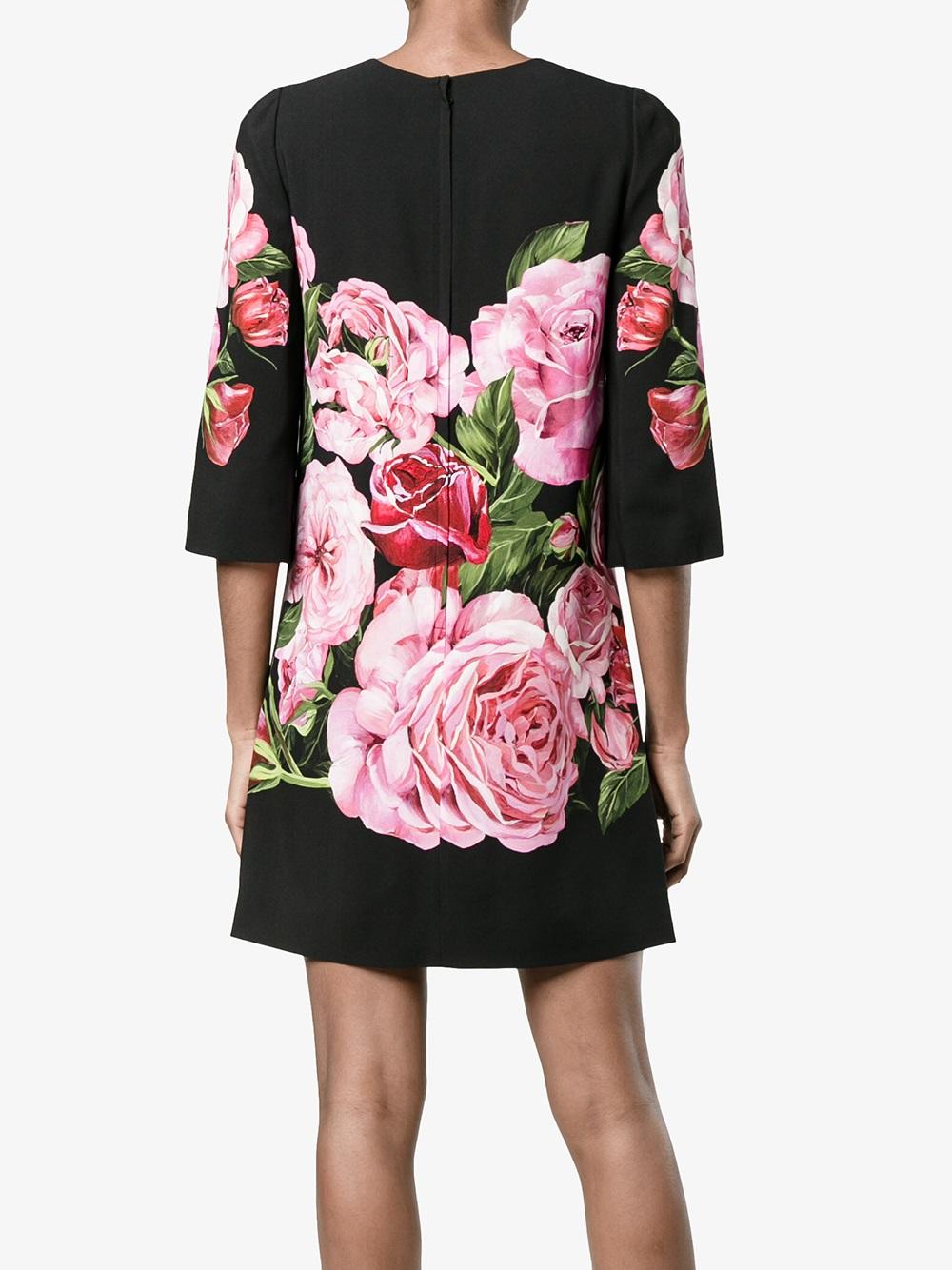 Rose Print Crepe Dress