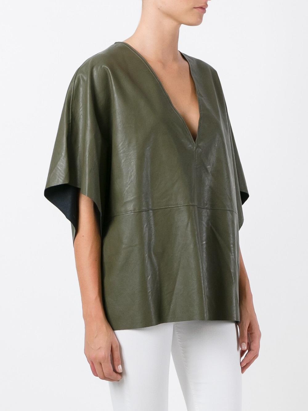 leather effect boxy T-shirt