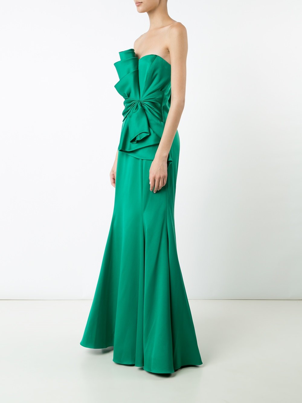 ruffled waist strapless gown