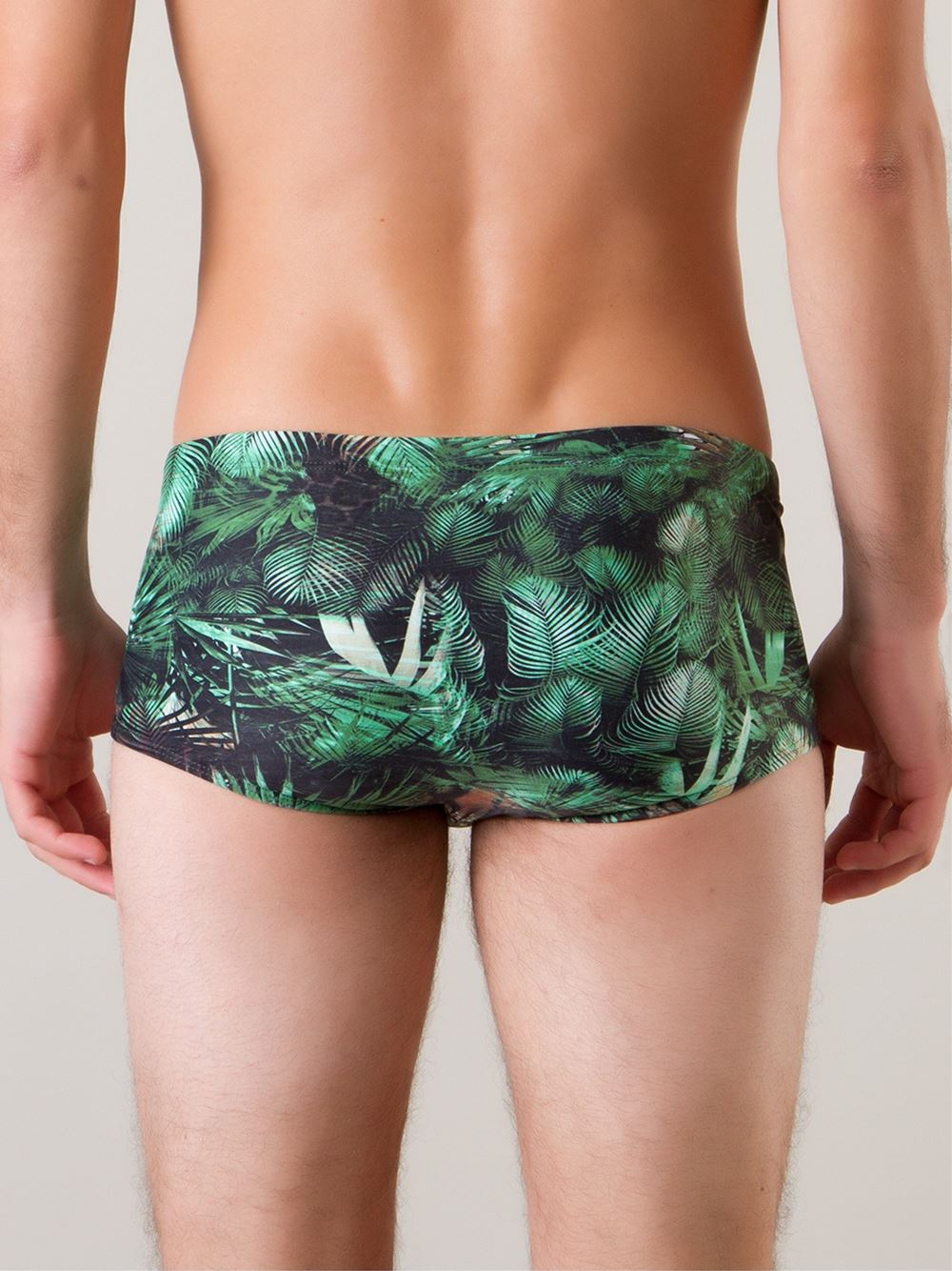 foliage print swim trunks