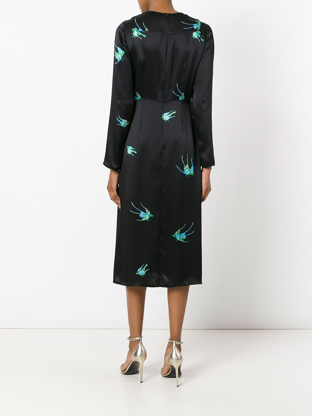 bird print midi dress