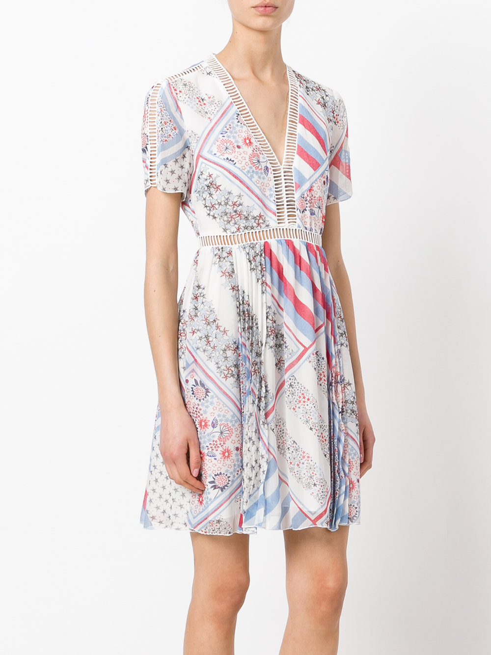 patchwork print flared dress 