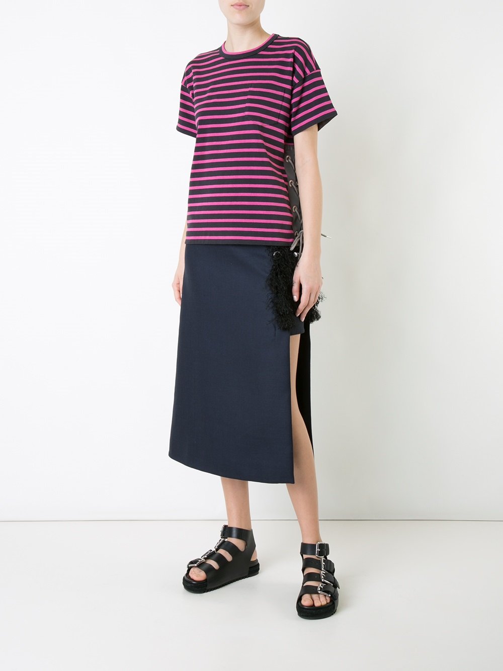 striped lace-up T-shirt