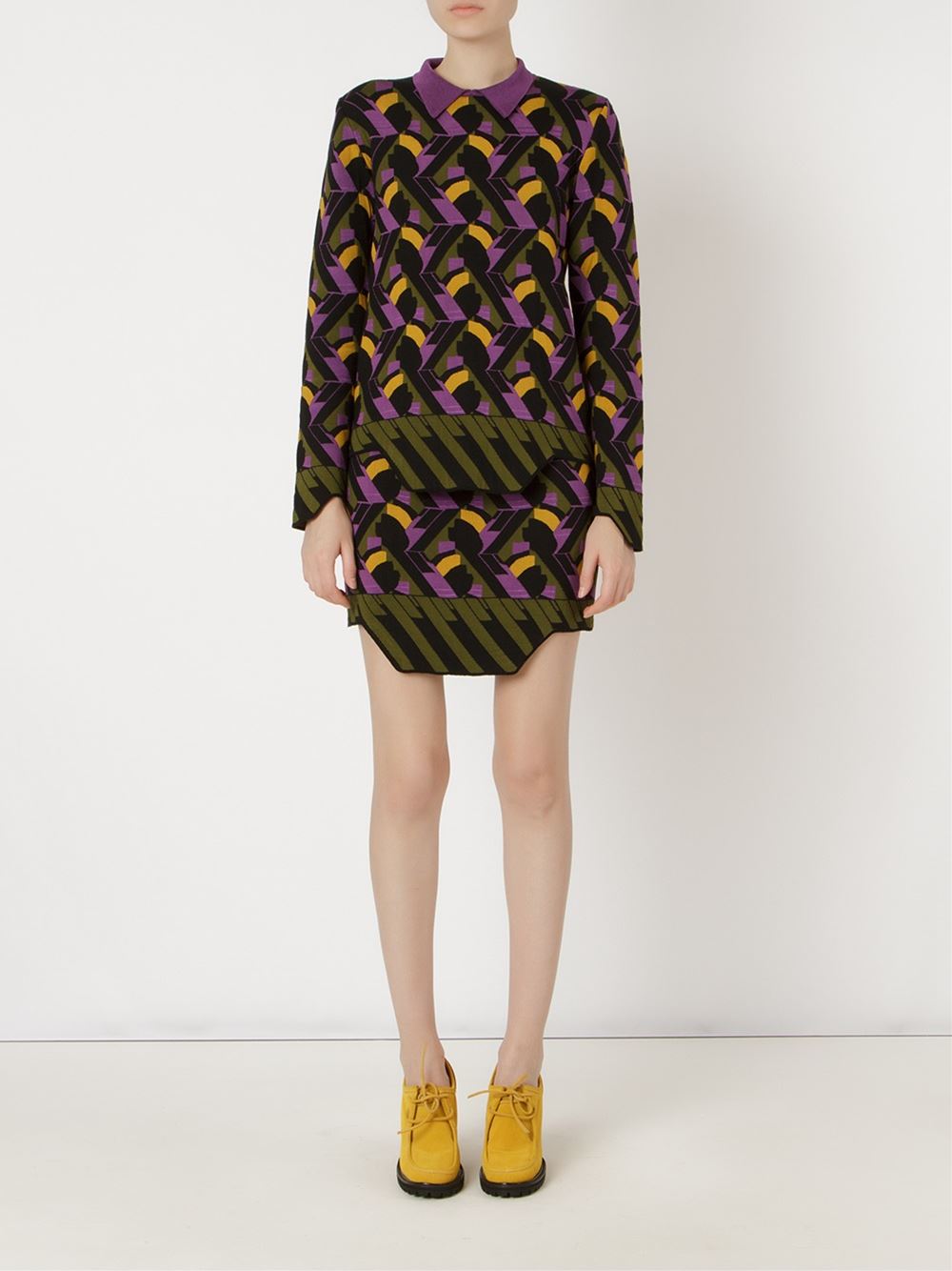 geometric knit fitted skirt