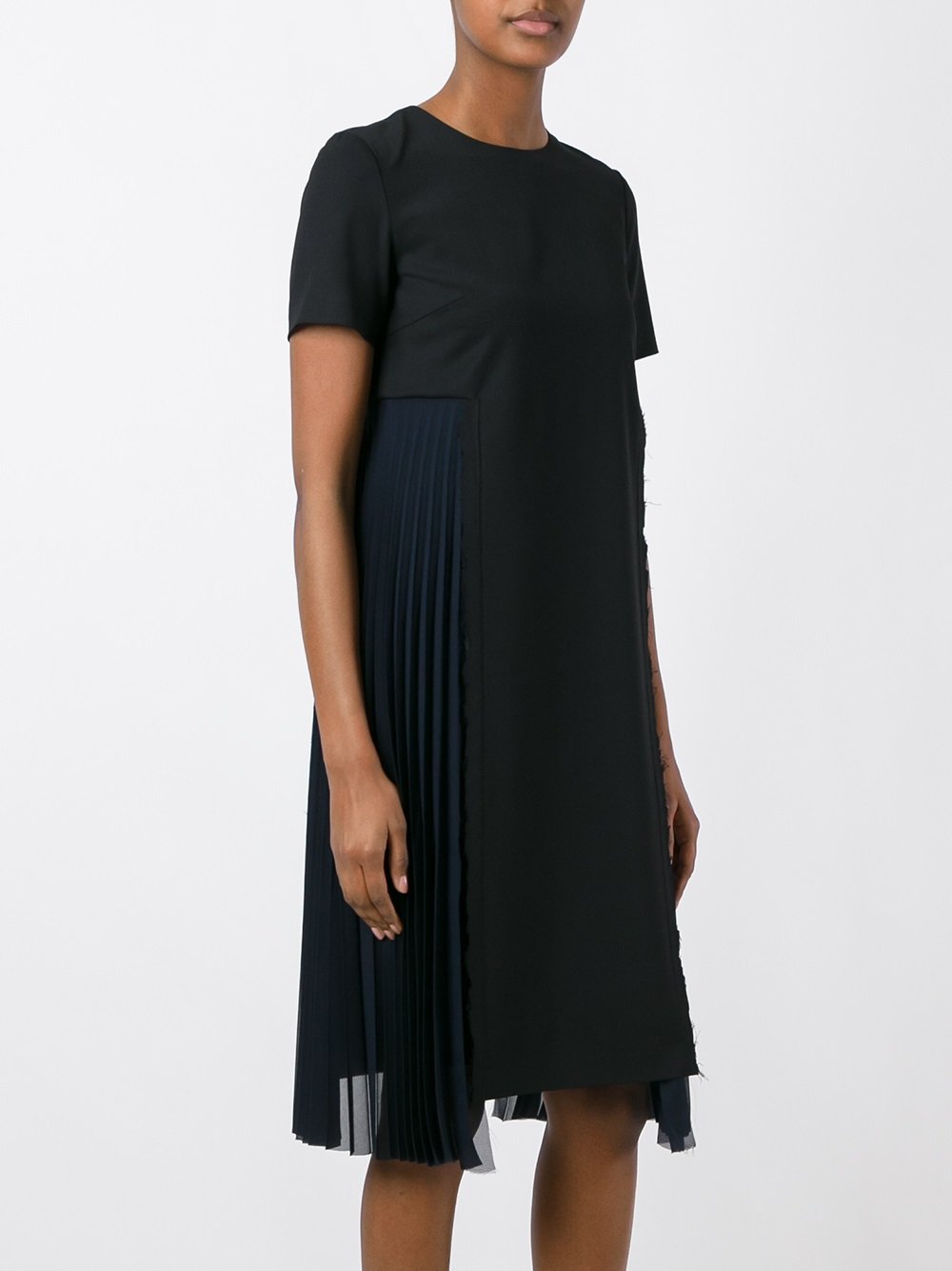 pleated trim T-shirt dress