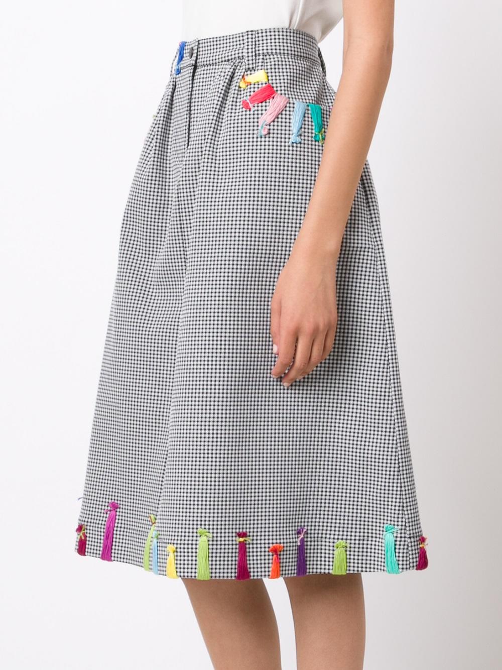 embroidered checked A-line skirt