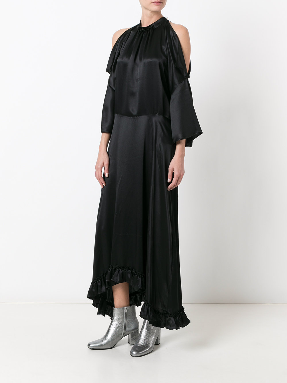 frill hem cold-shoulder dress