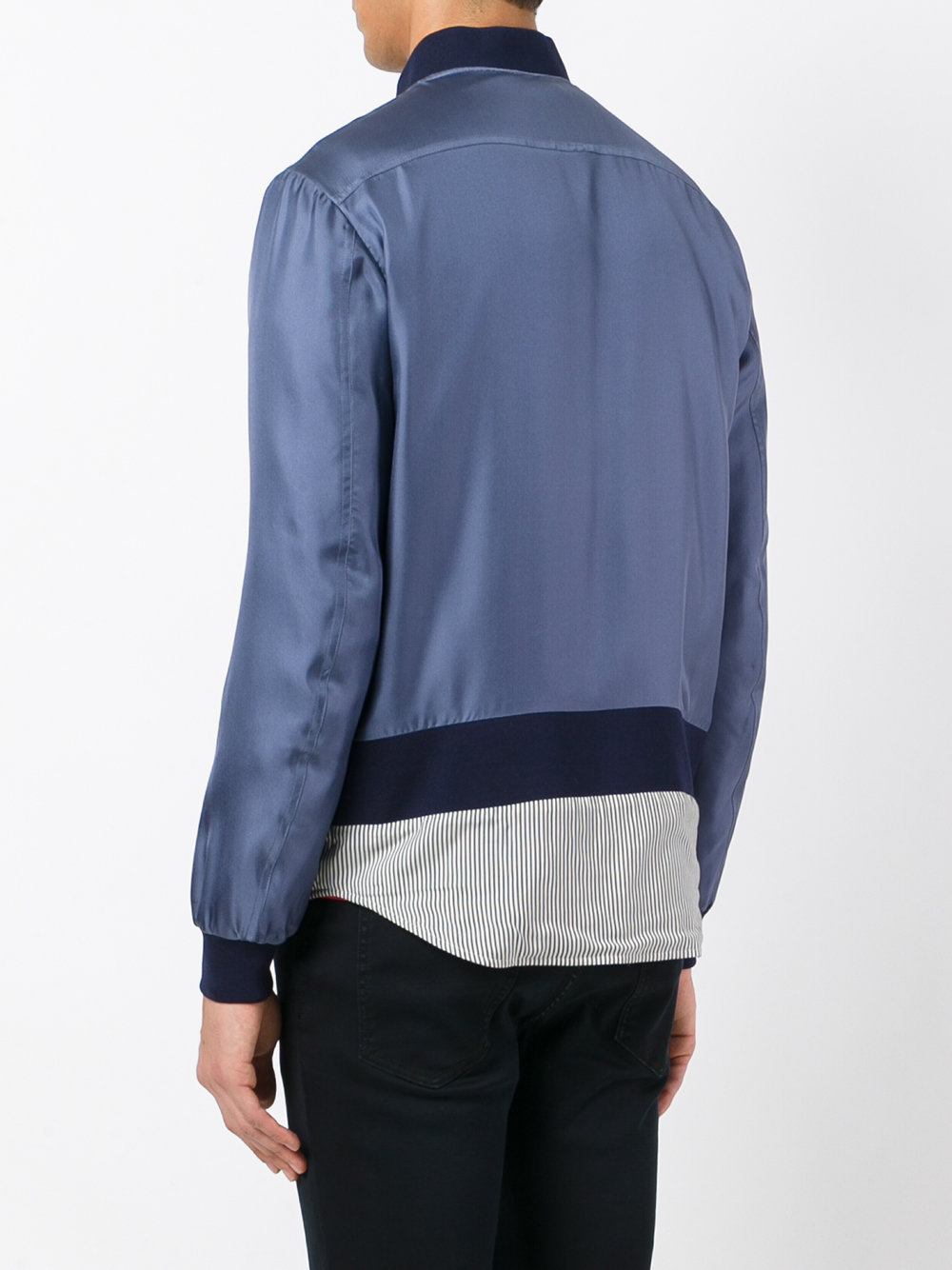 striped hem bomber jacket