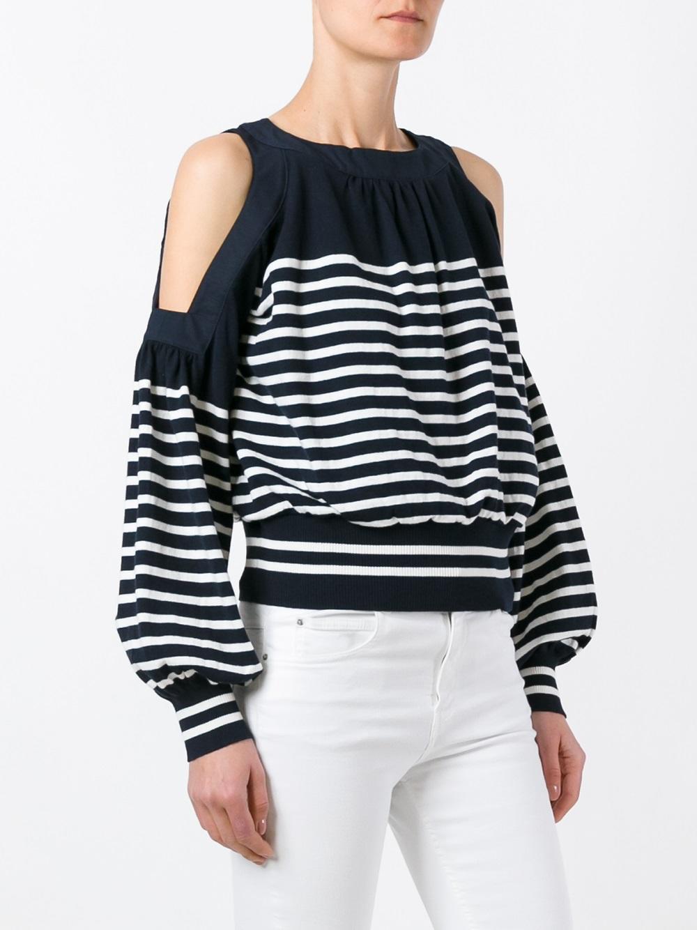 striped cold shoulder top