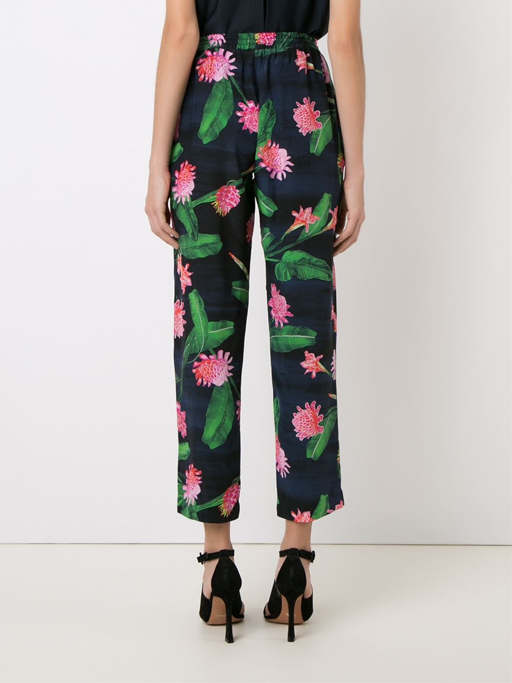 mid rise floral straight trousers