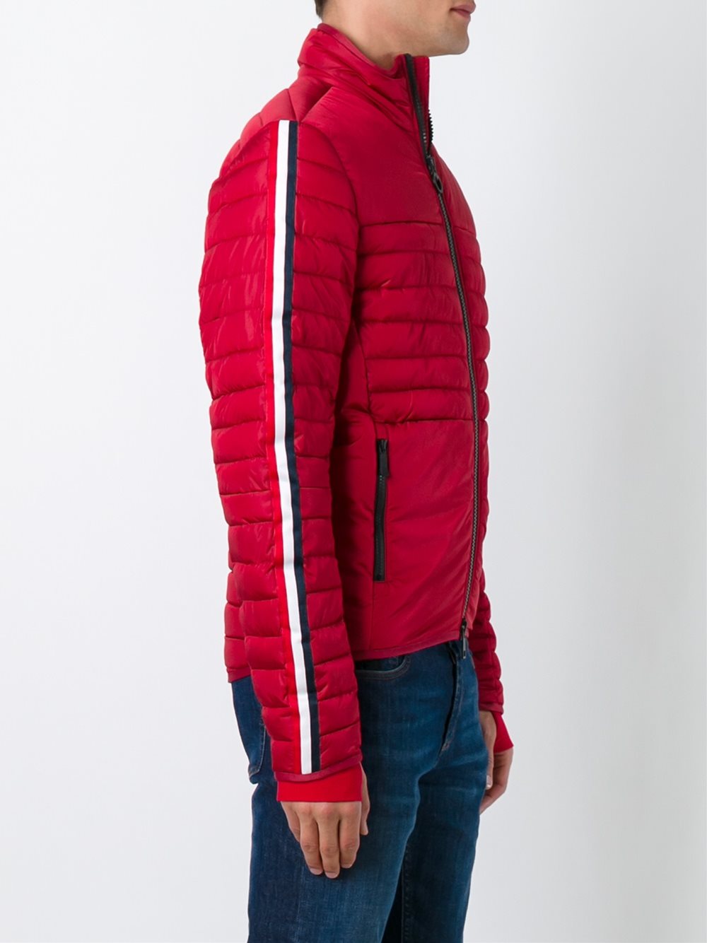 contrast stripe sleeve padded jacket