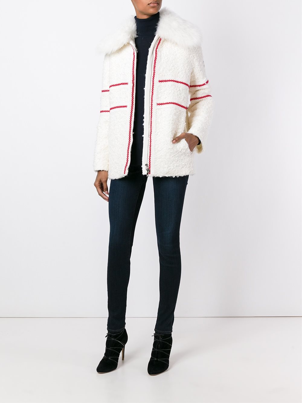 textured padded goat fur collar jacket