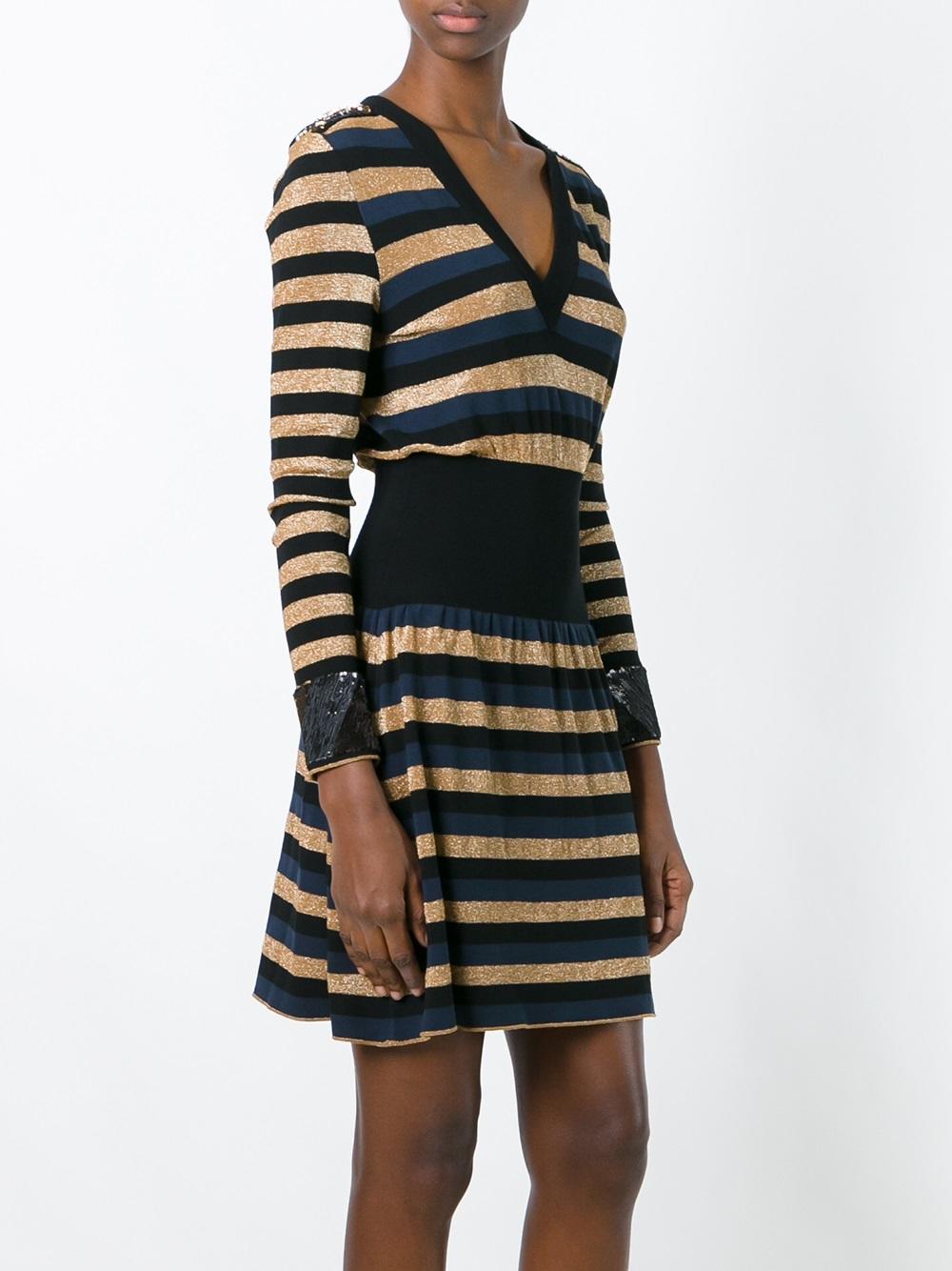 striped V-neck dress