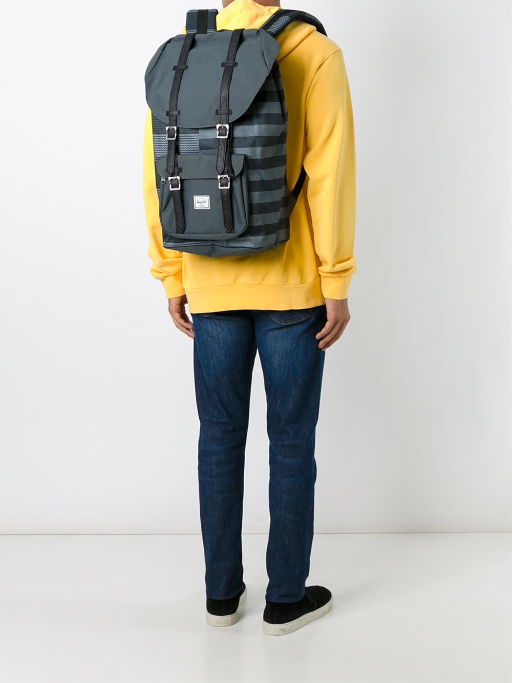 striped buckled backpack