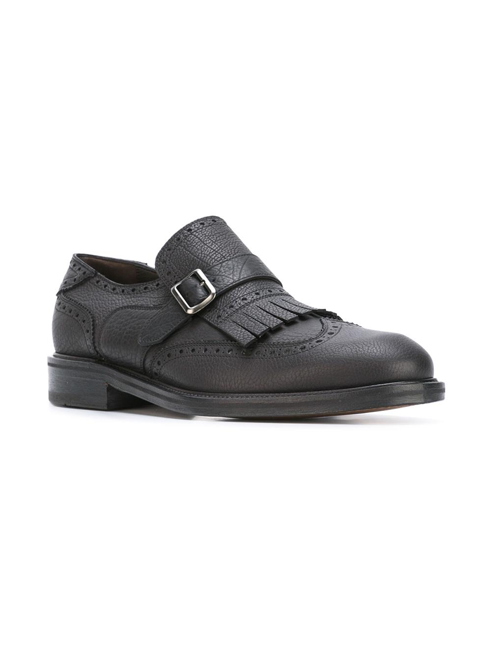 fringe trim brogue monk shoes