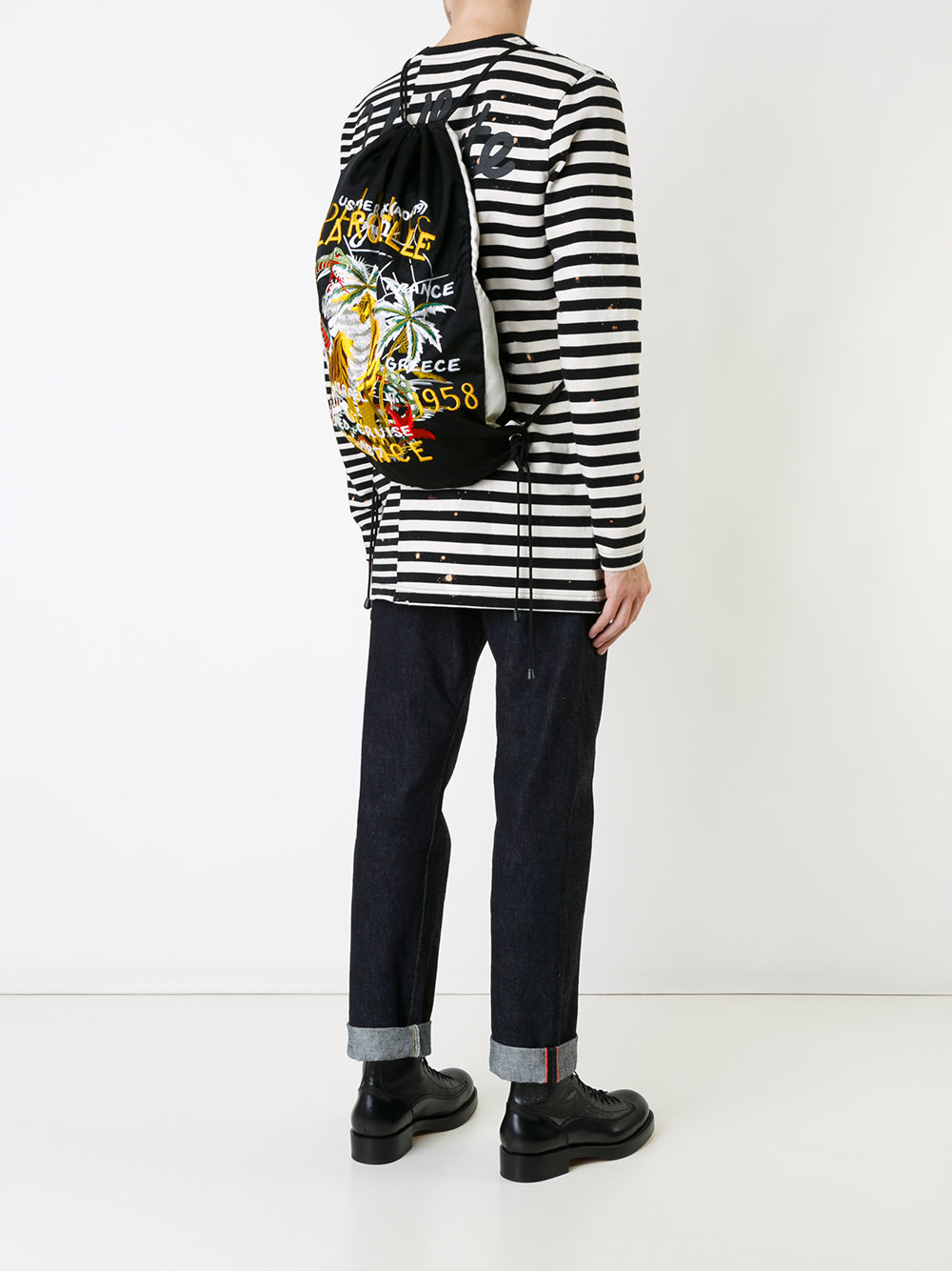 tiger embroidered drawstring backpack