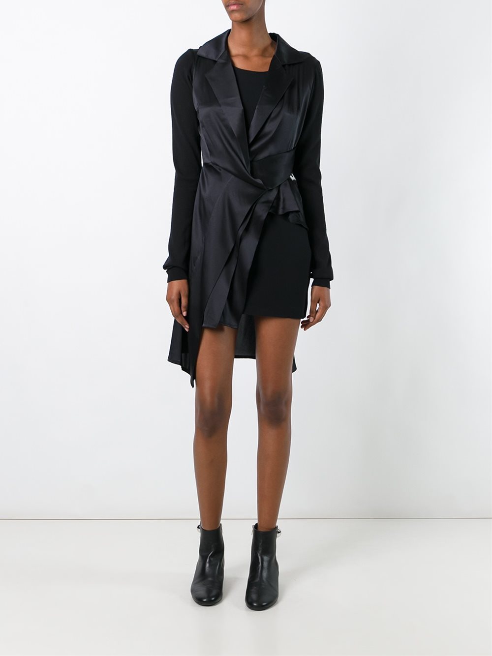 peaked lapel draped dress