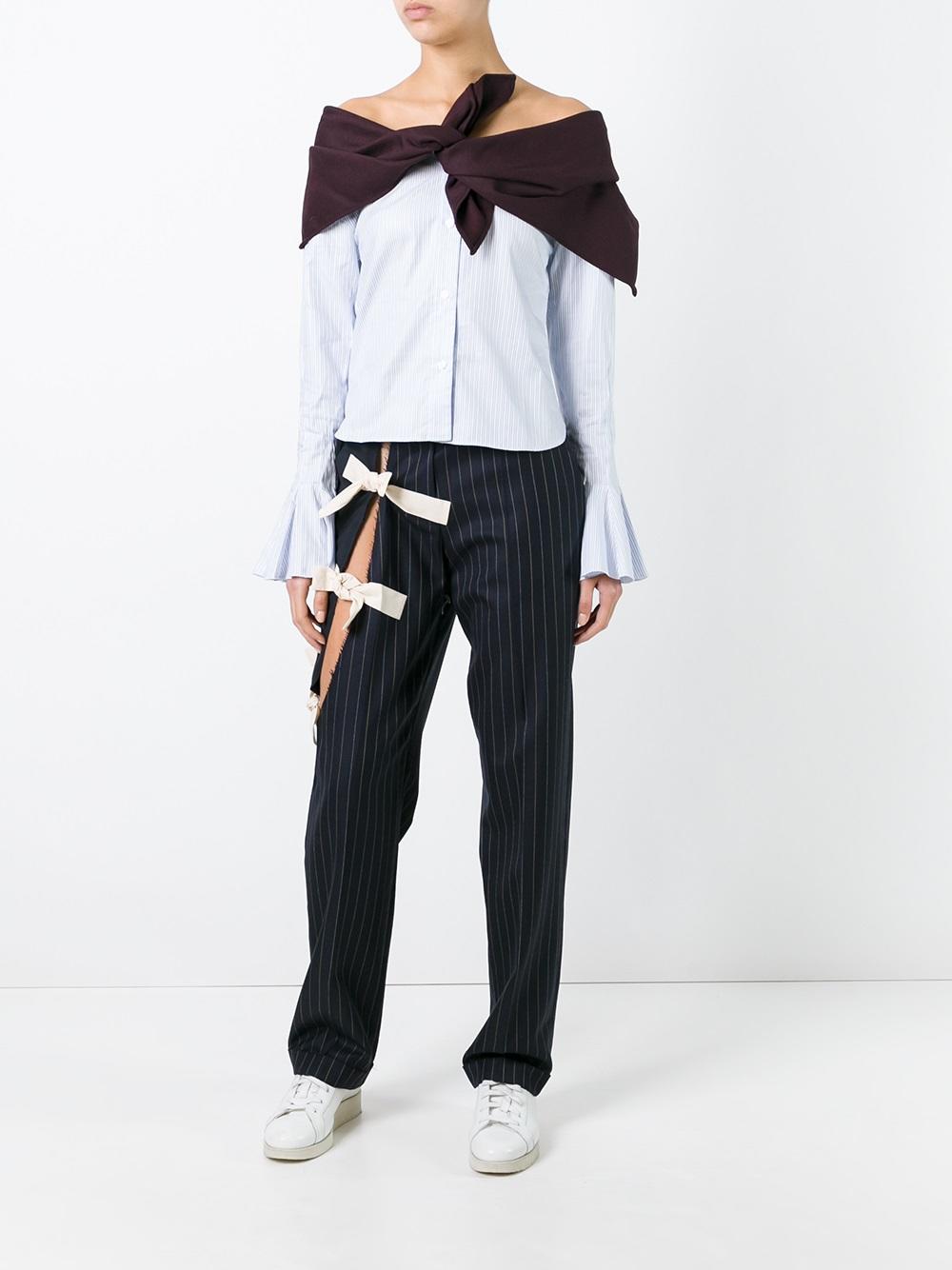 pinstriped lace up tapered trousers