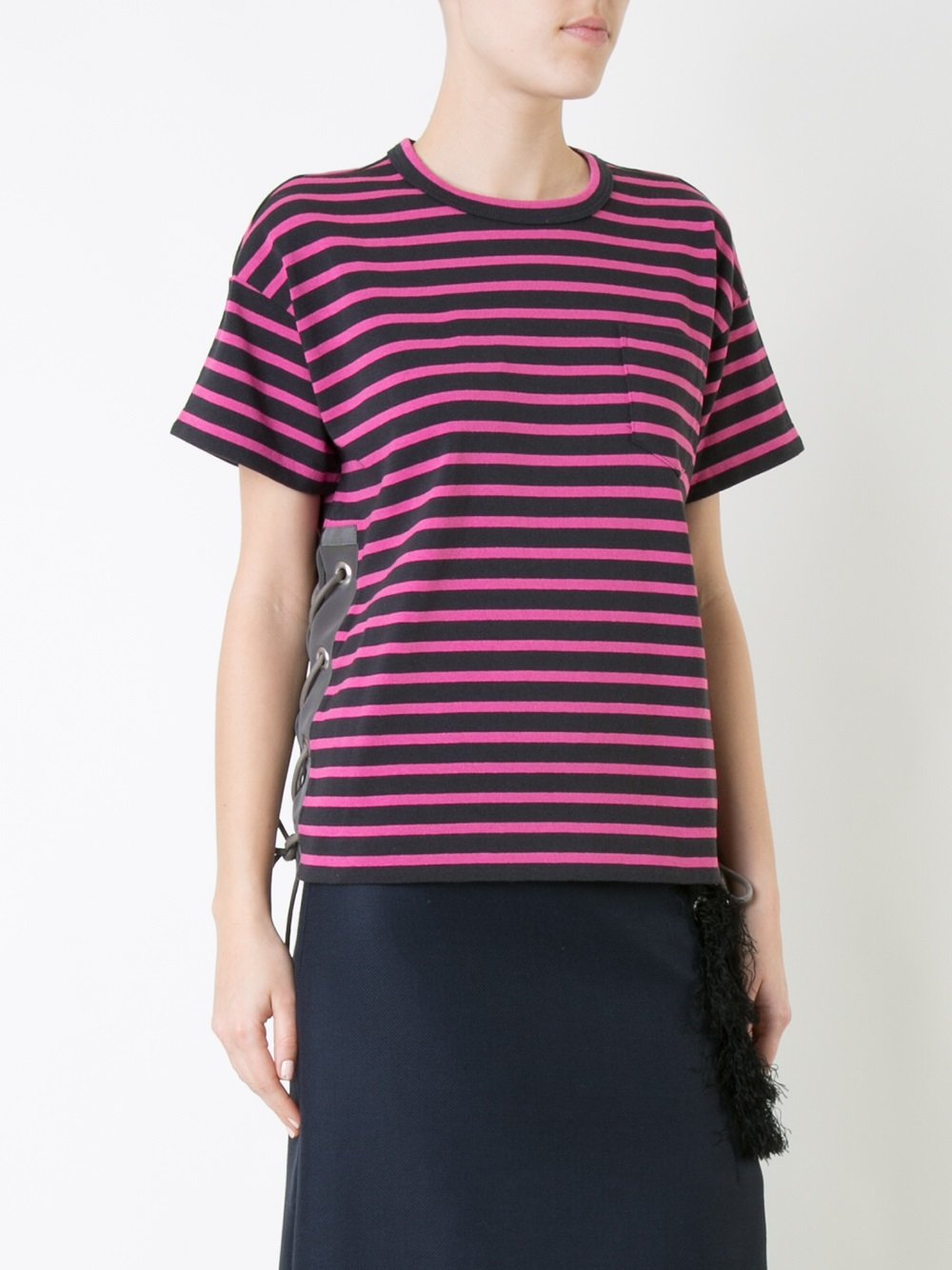 striped lace-up T-shirt