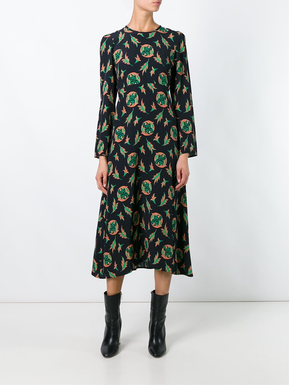 multi-print flared dress