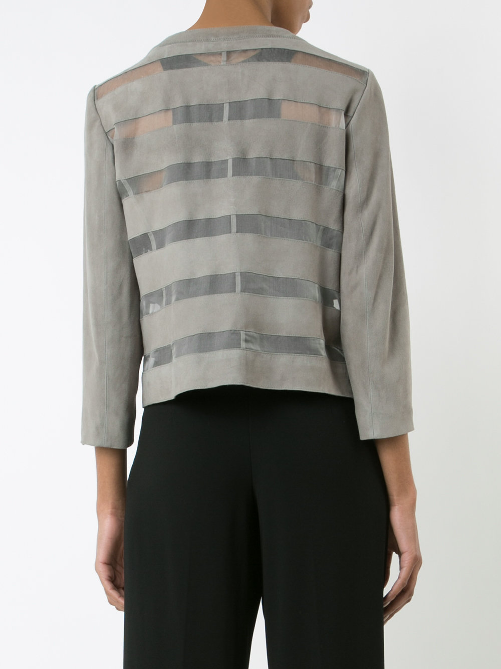 sheer stripes collarless jacket