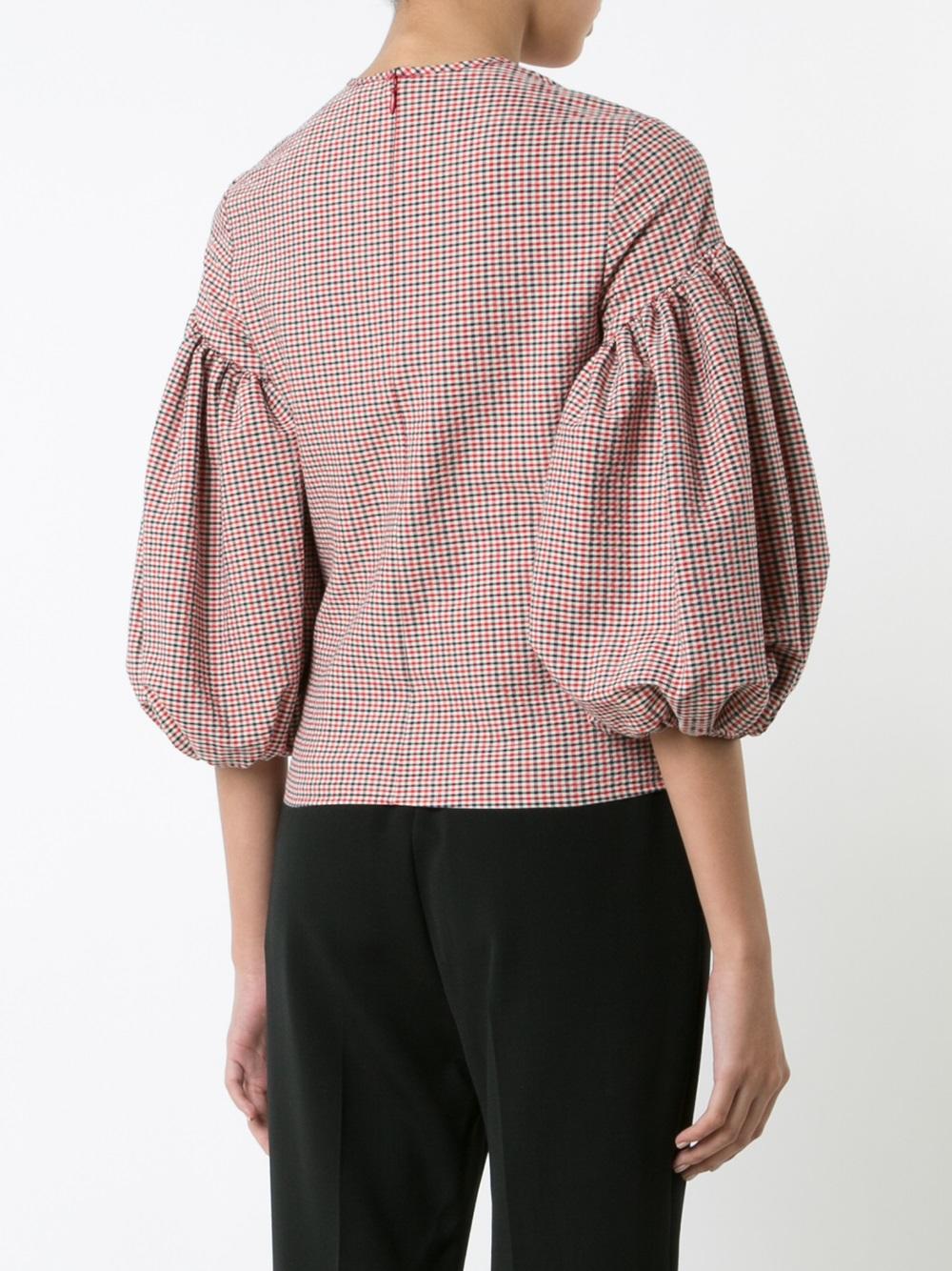 puff sleeve checked blouse