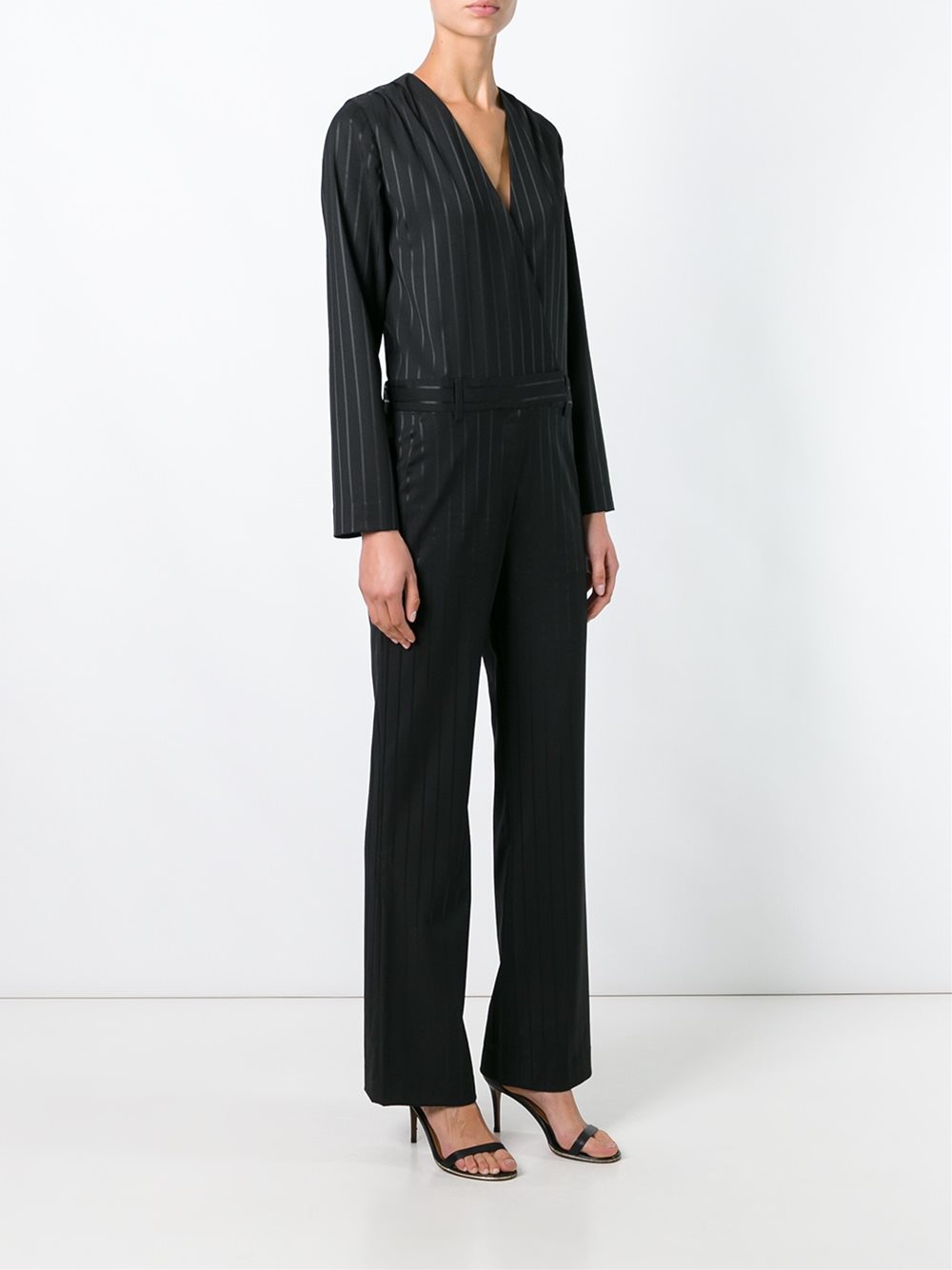 pinstriped jumpsuit