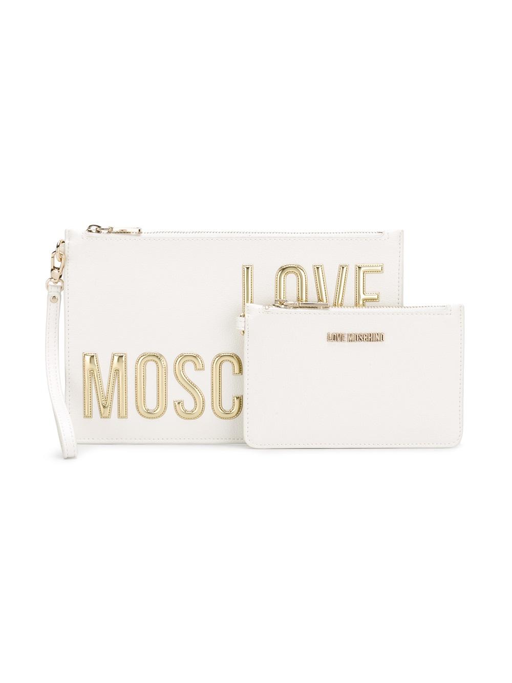 metallic logo zipped clutch