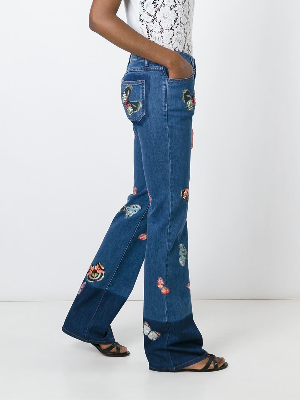 蝴蝶贴花牛仔裤