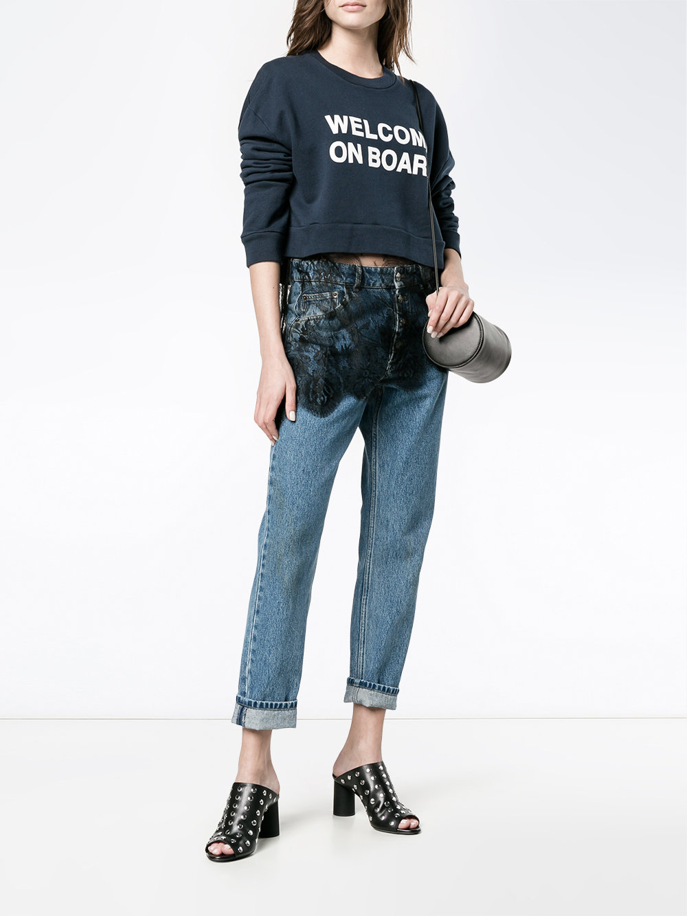 'welcome on board' lace sweatshirt