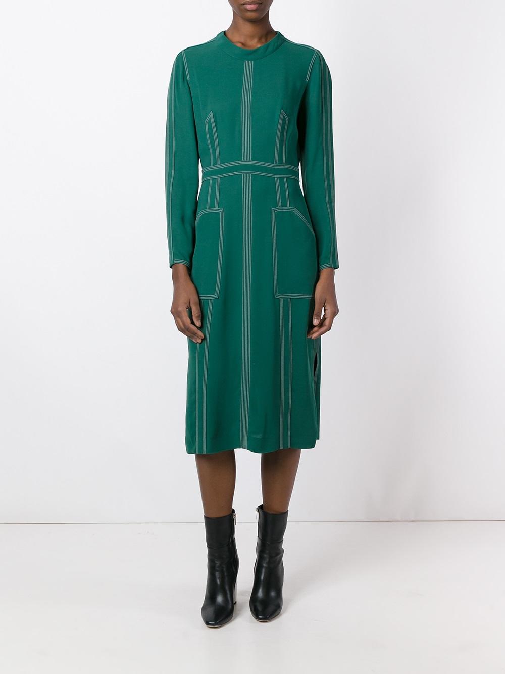 topstitch detail georgette dress