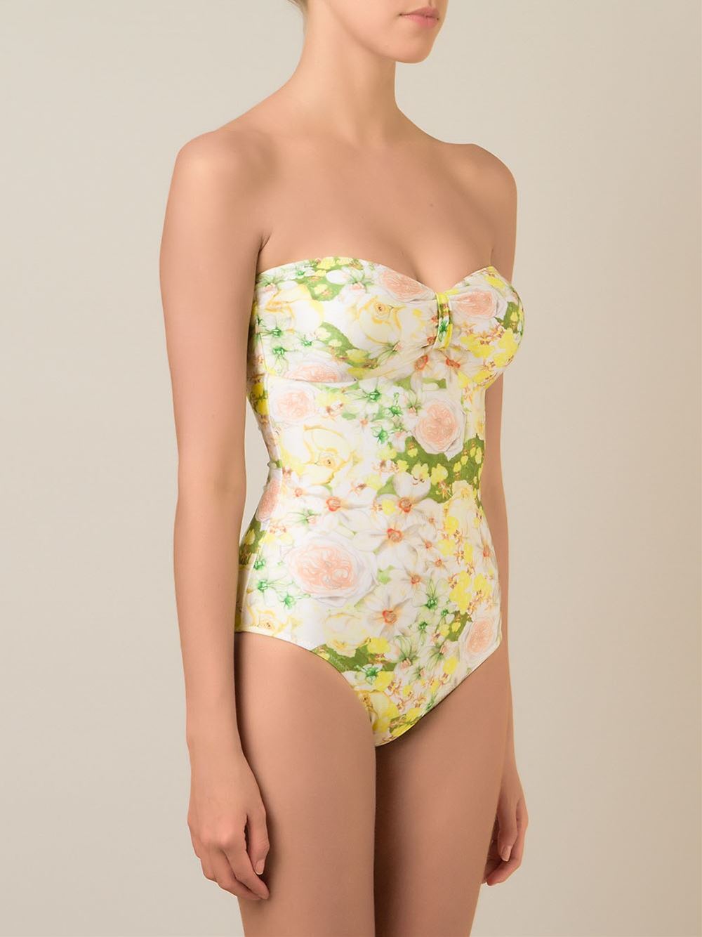floral print strapless swimsuit