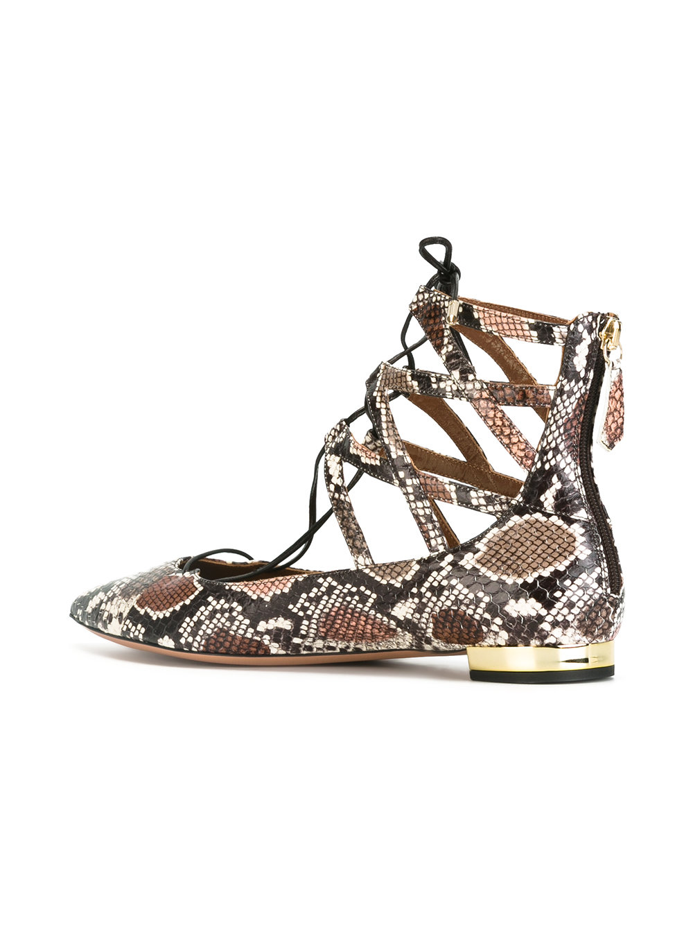 snakeskin print lace-up ballerinas