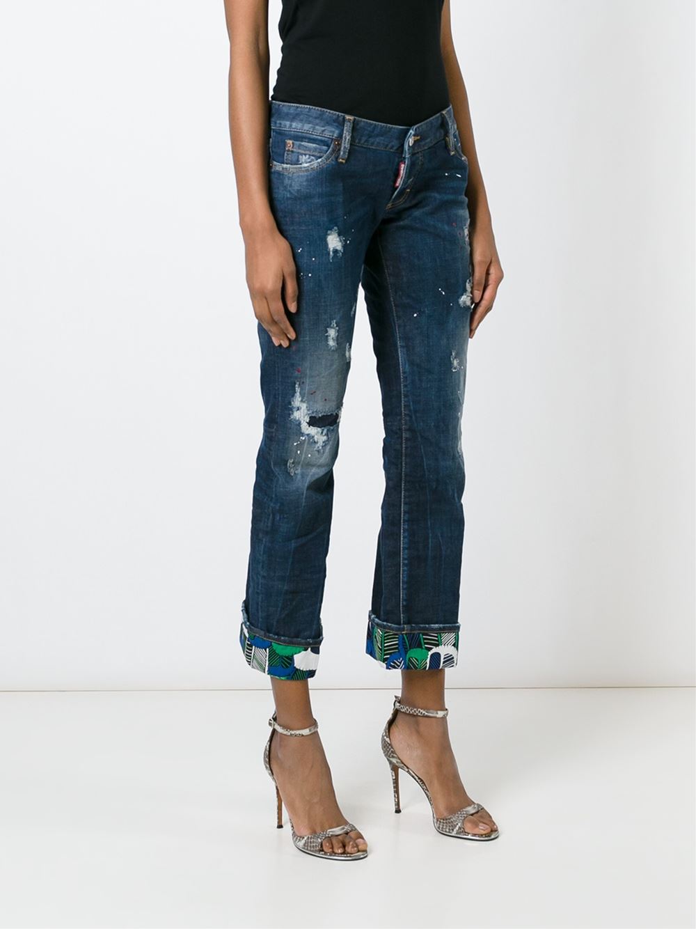 sexy rolled up flare牛仔裤