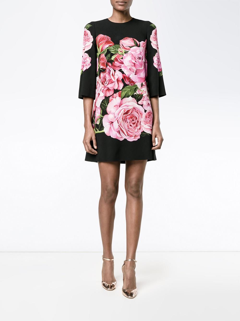 Rose Print Crepe Dress