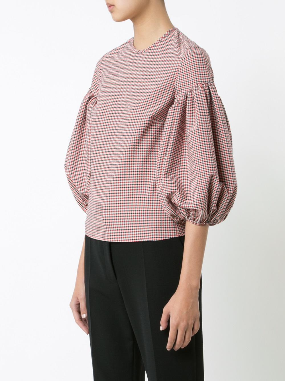 puff sleeve checked blouse