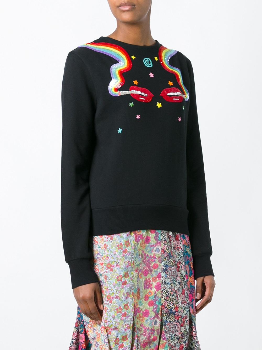 smoking lips beaded sweatshirt