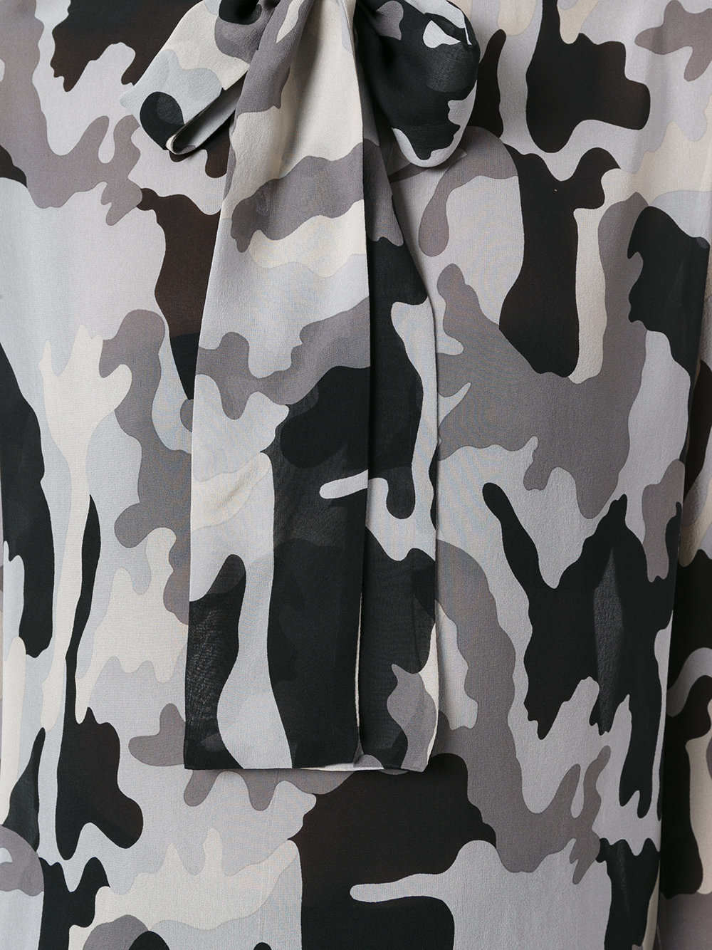 camouflage pussy bow blouse