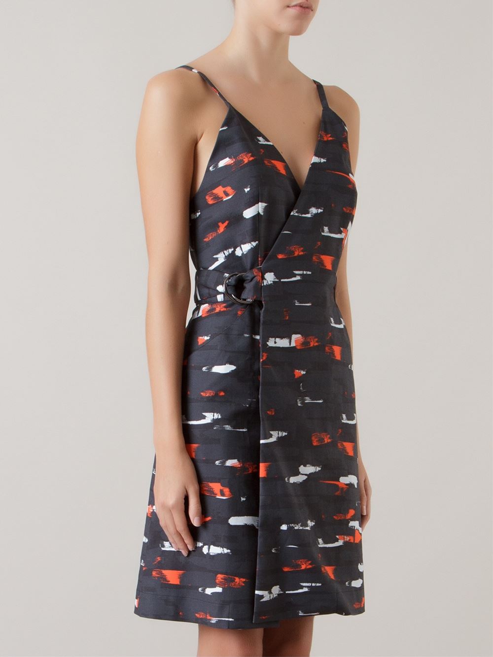 abstract print v-neck dress