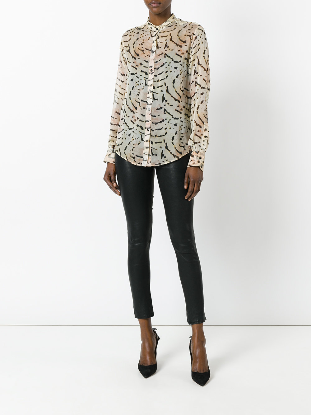 printed band collar shirt 