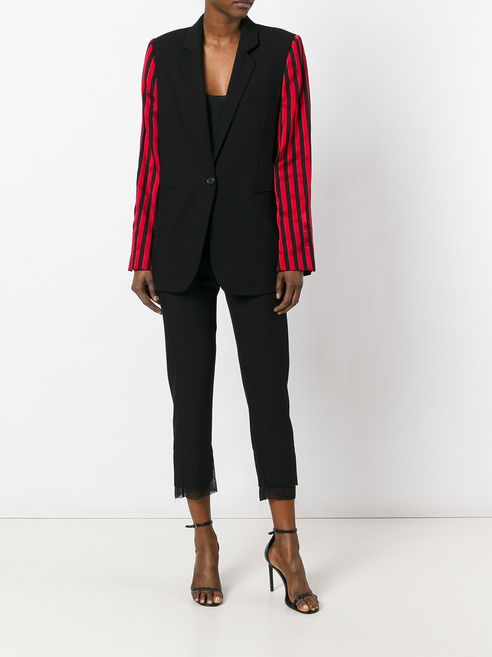 contrast striped sleeve blazer