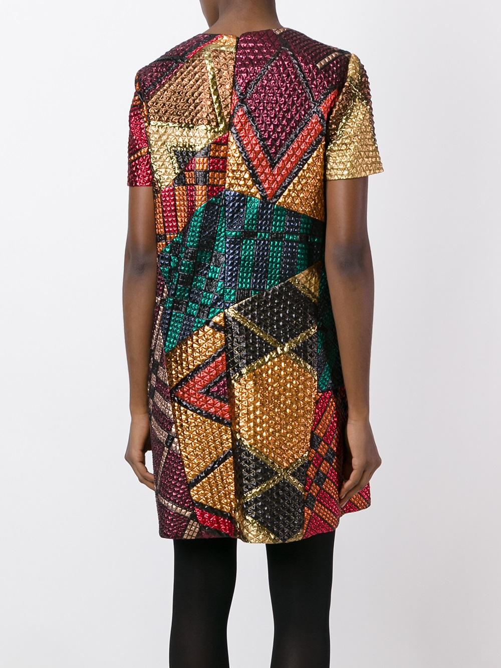 multi print shift dress